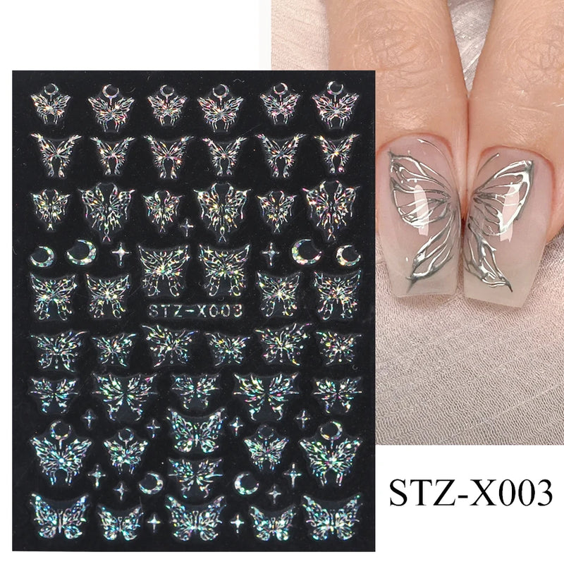 Aurora Laser Butterfly 3D Nail Stickers – Holographic Self-Adhesive Nail Decals