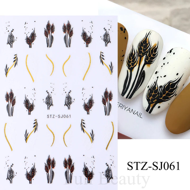 Metallic Black Butterfly 3D Nail Stickers – Dark Style Charms, Lace, Moon & Star Foil Decals