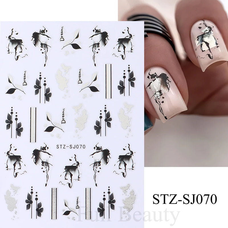 Metallic Black Butterfly 3D Nail Stickers – Dark Style Charms, Lace, Moon & Star Foil Decals