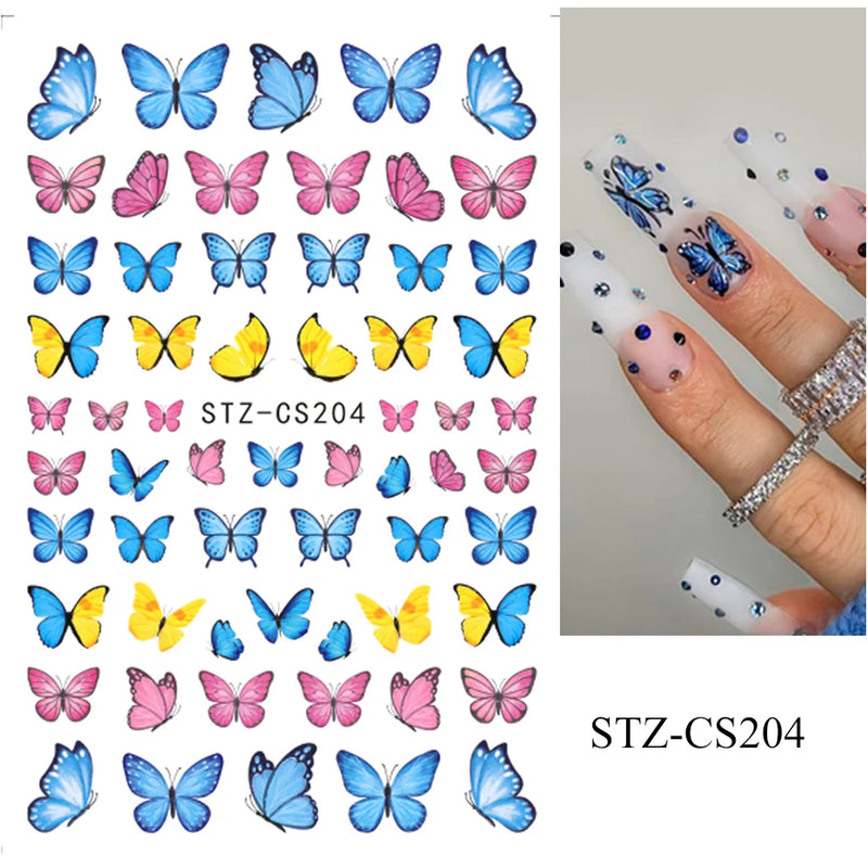 Metallic Black Butterfly 3D Nail Stickers – Dark Style Charms, Lace, Moon & Star Foil Decals