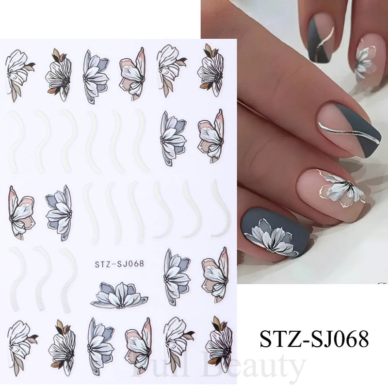 Metallic Black Butterfly 3D Nail Stickers – Dark Style Charms, Lace, Moon & Star Foil Decals