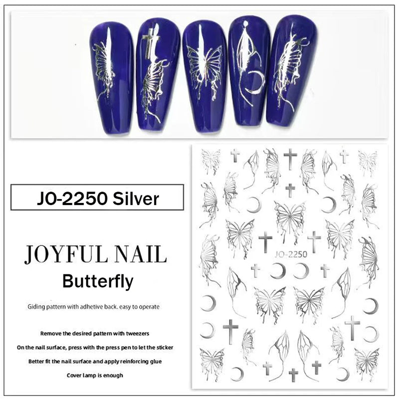 Aurora Laser Butterfly 3D Nail Stickers – Holographic Self-Adhesive Nail Decals