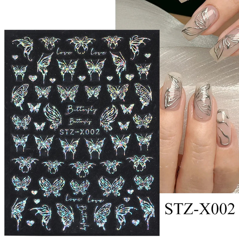 Aurora Laser Butterfly 3D Nail Stickers – Holographic Self-Adhesive Nail Decals