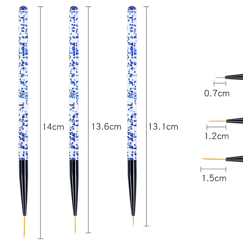 3-Piece Acrylic Nail Art Liner Brush Set – Fine Detail & French Stripe Painting Tools for UV Gel