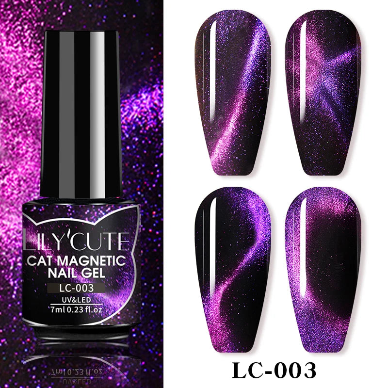 LILYCUTE 7ml Laser Cat Magnetic Gel Nail Polish – Blue Purple Gel Varnish for UV/LED Nail Art