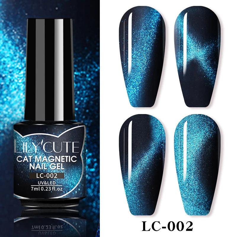 LILYCUTE 7ml Laser Cat Magnetic Gel Nail Polish – Blue Purple Gel Varnish for UV/LED Nail Art