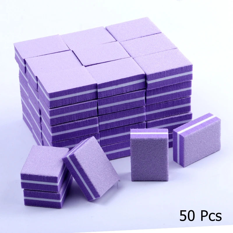 10/25/50pcs lot Double-sided Mini Nail File Blocks Colorful Sponge Nail Polish Sanding Buffer Strips