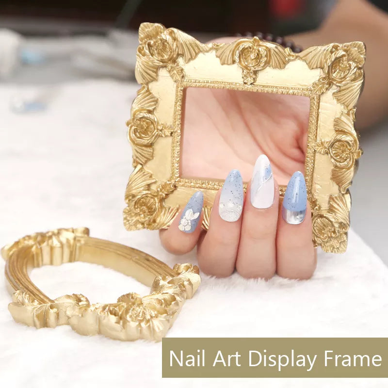 Retro Nail Tips Oval Showing Photo Prop, Gold Hollow Frame, European Style Nail Art Gel Polish