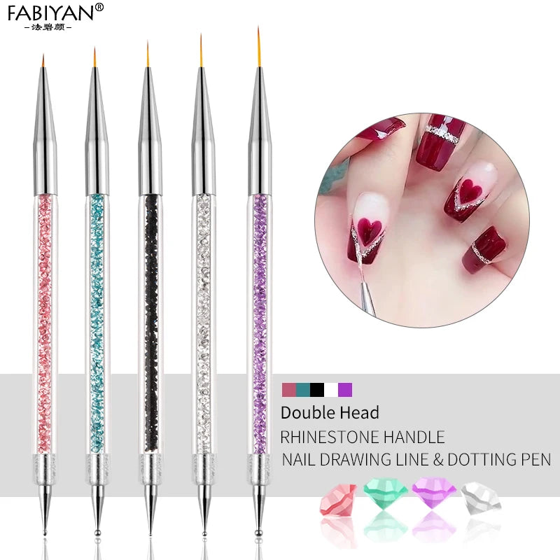 Nail Art Dotting Pen 2 Side UV Gel Acrylic Drawing Painting Liner Flower Brush Rhinestone Crystal