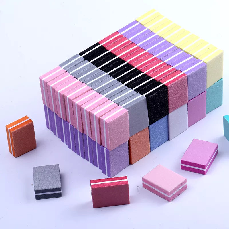 10/25/50pcs lot Double-sided Mini Nail File Blocks Colorful Sponge Nail Polish Sanding Buffer Strips