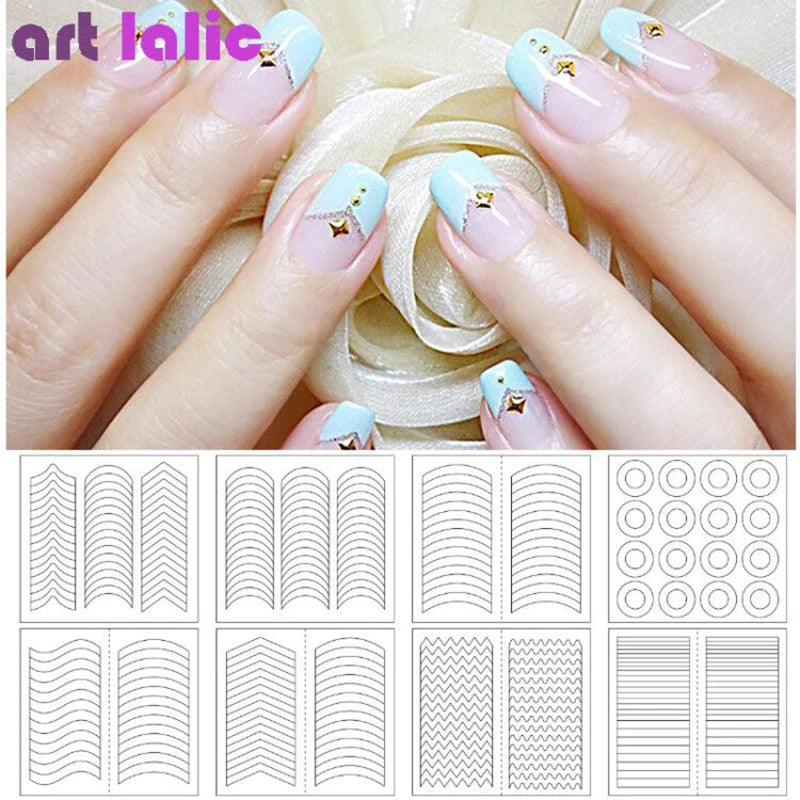 French Manicure Nail Art Stickers, Stencil Swirls, Tip Guide, DIY Decals, Polish Styling, Beauty Tools