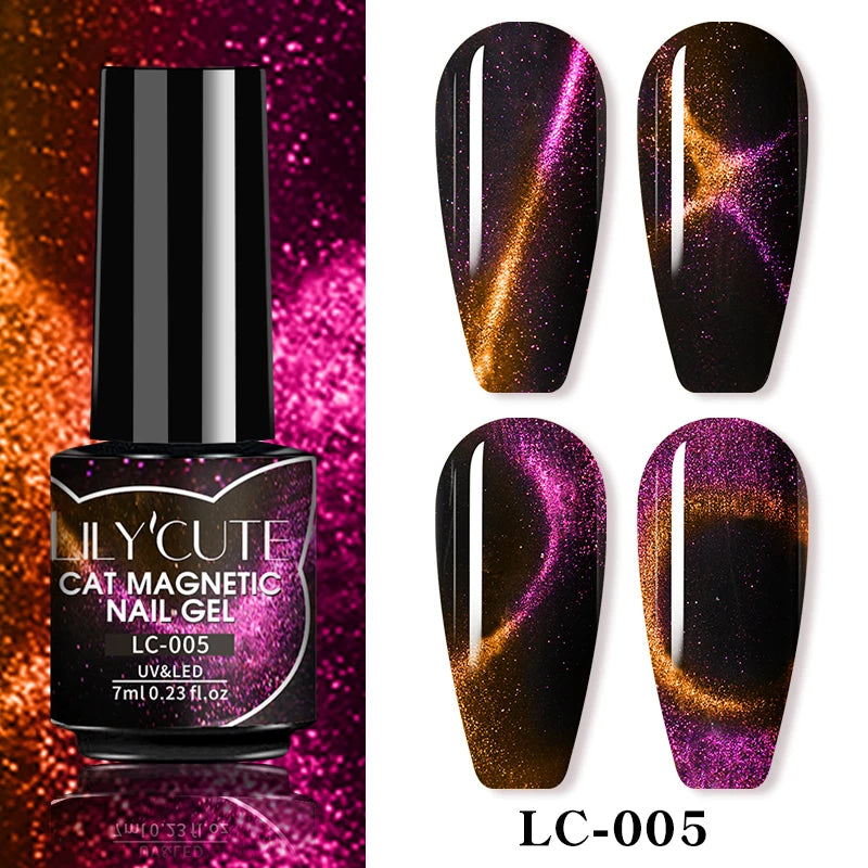 LILYCUTE 7ml Laser Cat Magnetic Gel Nail Polish – Blue Purple Gel Varnish for UV/LED Nail Art