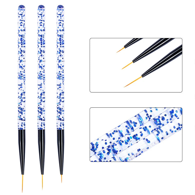 3-Piece Acrylic Nail Art Liner Brush Set – Fine Detail & French Stripe Painting Tools for UV Gel