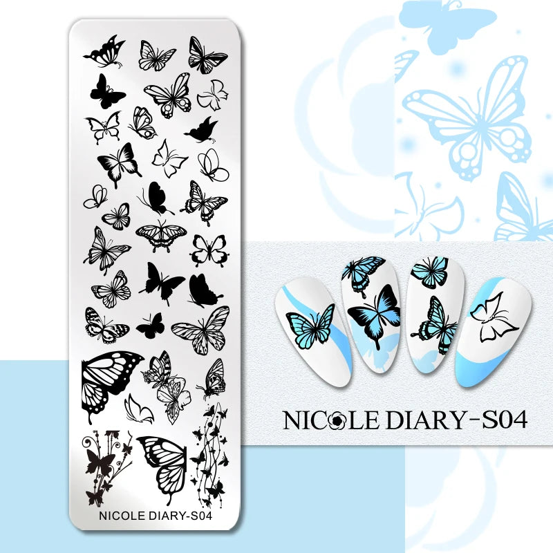 NICOLE DIARY Nail Stamping Plate – Leaves, Flowers, Geometric Stripes & More- Nail Art Stencil