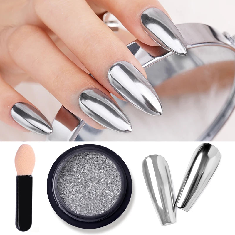 LILYCUTE Nail Mirror Glitter Powder – Metallic Chrome Dust for UV Gel Polish Nail Art