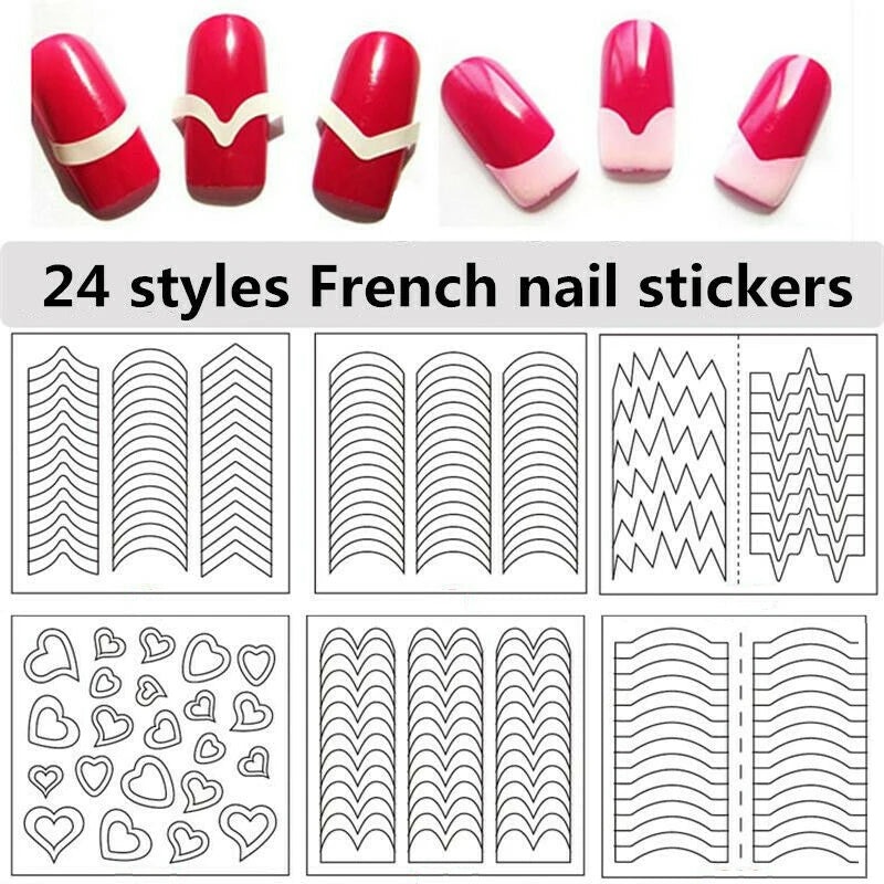 French Manicure Nail Art Stickers, Stencil Swirls, Tip Guide, DIY Decals, Polish Styling, Beauty Tools