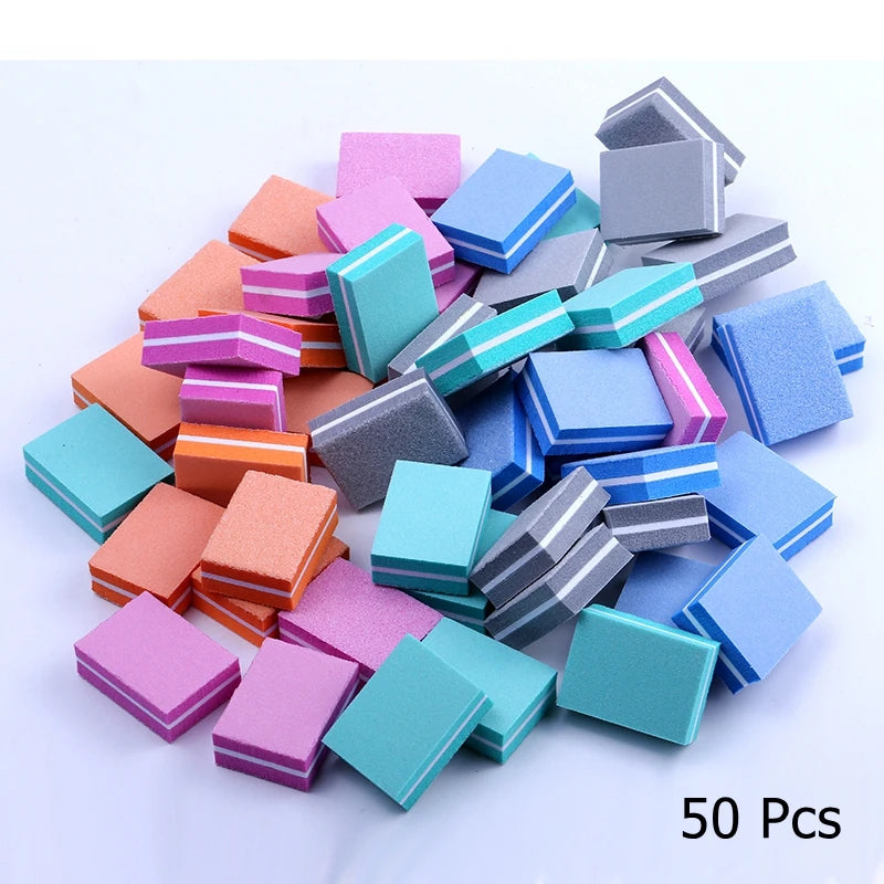 10/25/50pcs lot Double-sided Mini Nail File Blocks Colorful Sponge Nail Polish Sanding Buffer Strips