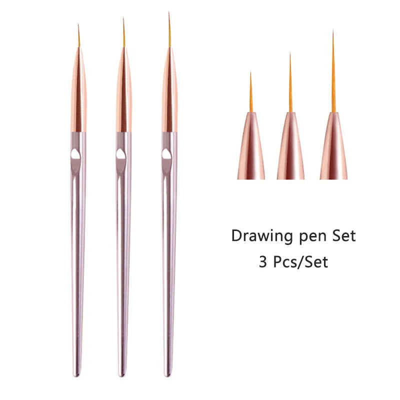 3-Piece Acrylic Nail Art Liner Brush Set – Fine Detail & French Stripe Painting Tools for UV Gel