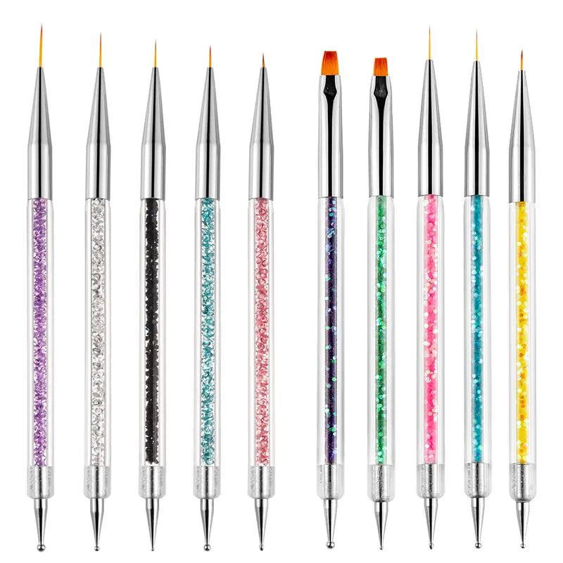 Nail Art Dotting Pen 2 Side UV Gel Acrylic Drawing Painting Liner Flower Brush Rhinestone Crystal