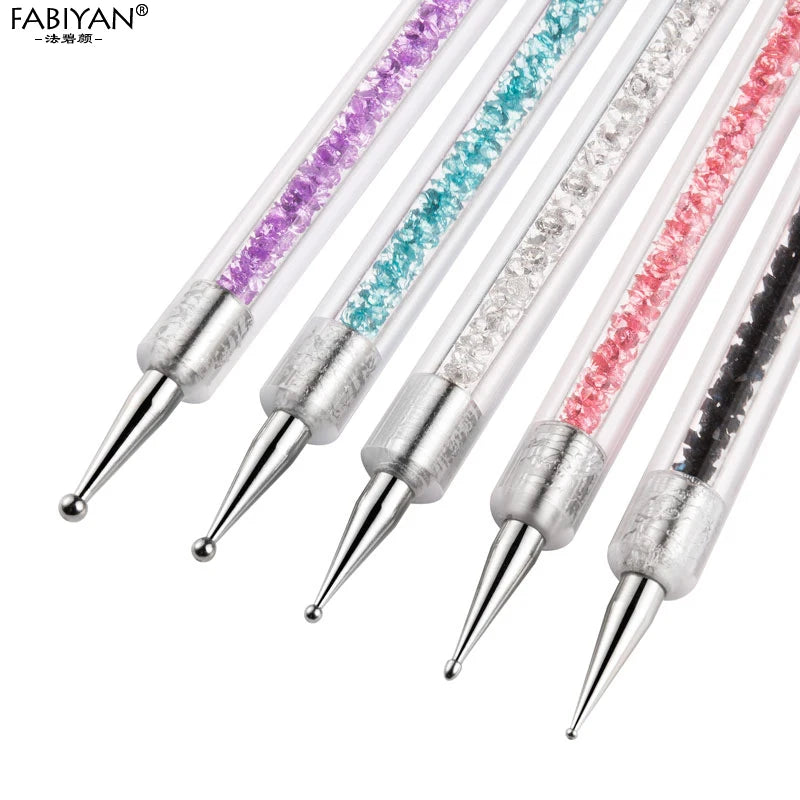 Nail Art Dotting Pen 2 Side UV Gel Acrylic Drawing Painting Liner Flower Brush Rhinestone Crystal