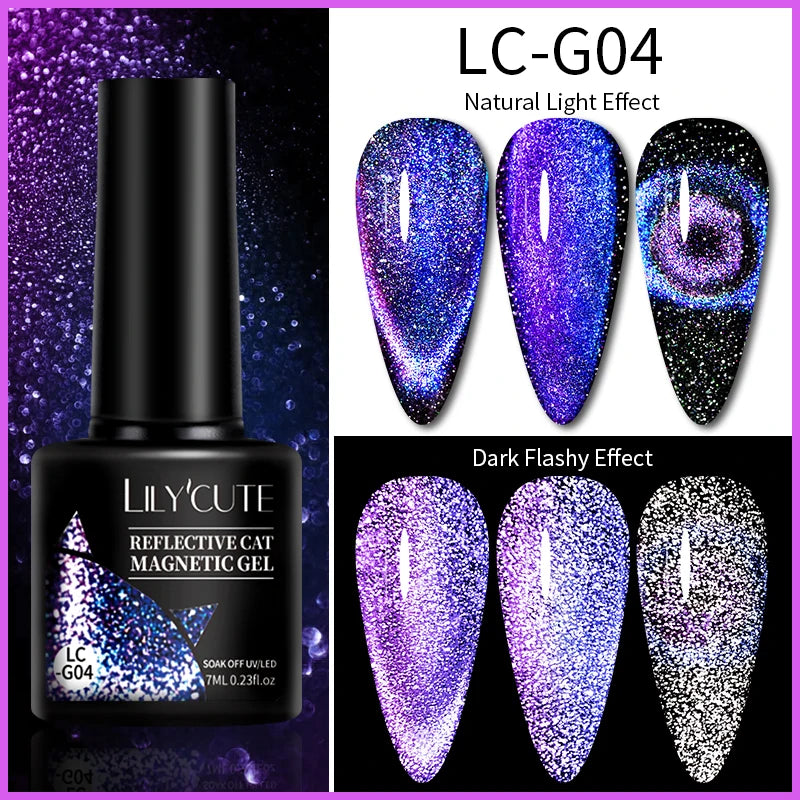 LILYCUTE 7ml Laser Cat Magnetic Gel Nail Polish – Blue Purple Gel Varnish for UV/LED Nail Art