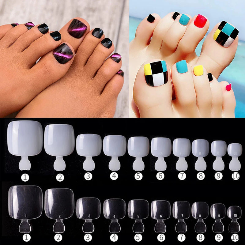 500Pcs/120pcs False Toenails Full Cover Artificial French Acrylic Toenails 10 Sizes for Nail Salons