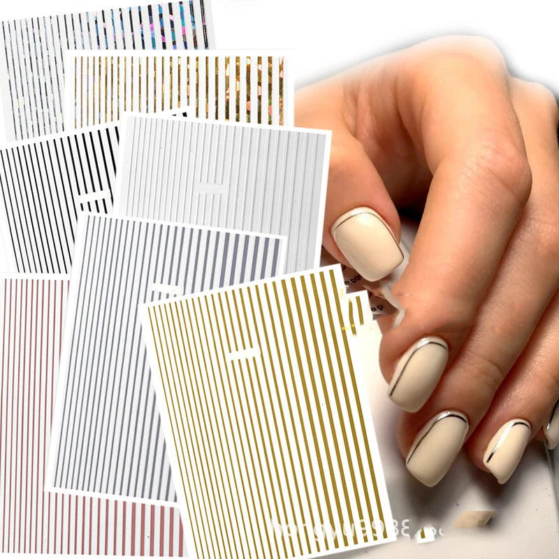 1 Pc Nail Strip Stickers Black/Gold/Rose Gold/Silver Metal Strip Tape Nail Art Adhesive DIY Foil