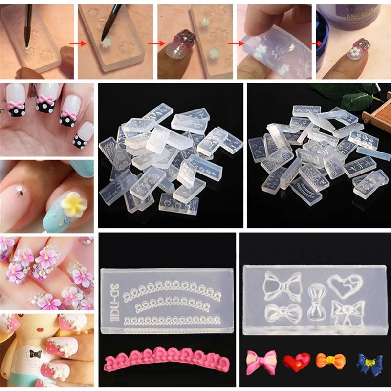 1 PC Nail Art Silicone Mold 27 Designs Durable 3D Stereo Crystal Carving Mold Crystal Powder