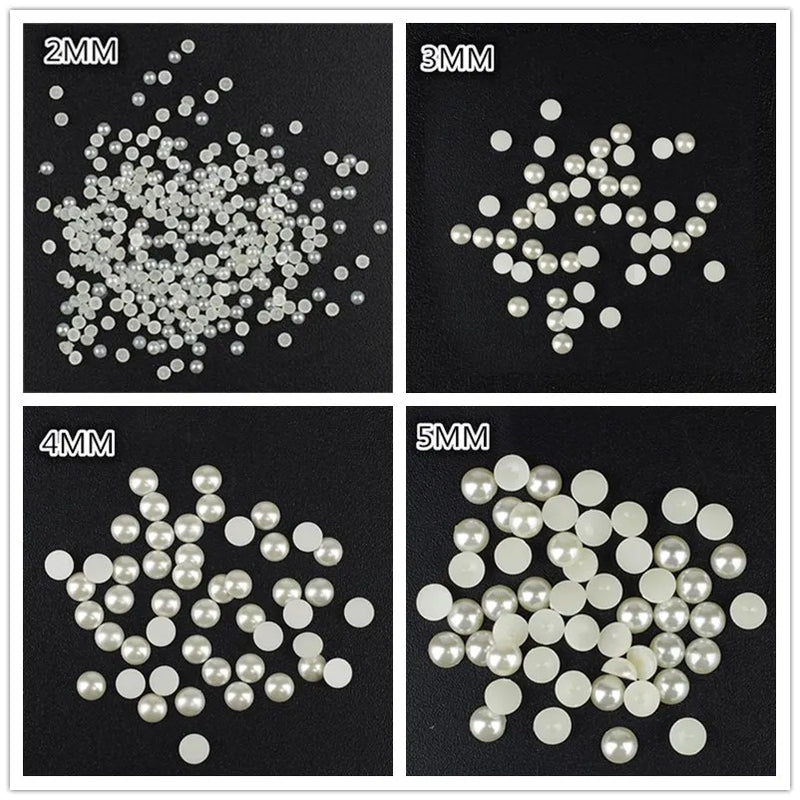 ABS Imitation Pearls Half Round Flatback Beads Beige Nail Art DIY Decoration Makeup Tools