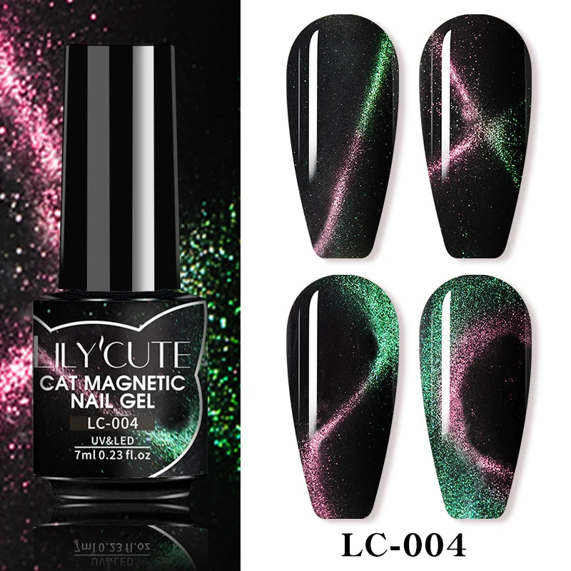 LILYCUTE 7ml Laser Cat Magnetic Gel Nail Polish – Blue Purple Gel Varnish for UV/LED Nail Art