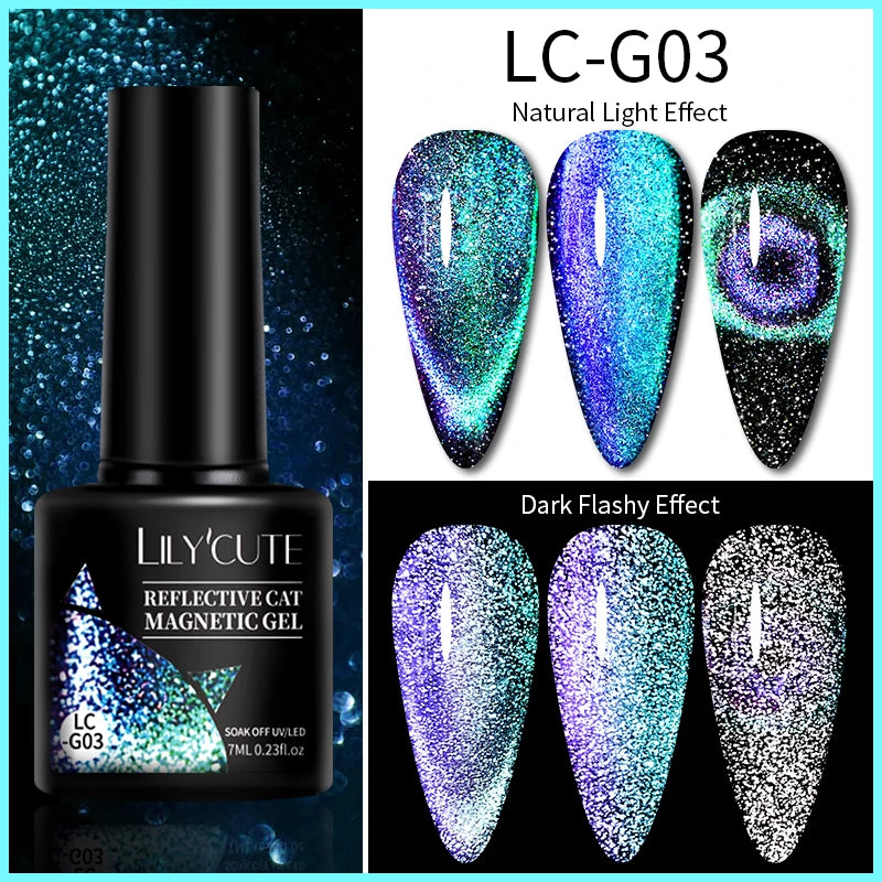 LILYCUTE 7ml Laser Cat Magnetic Gel Nail Polish – Blue Purple Gel Varnish for UV/LED Nail Art