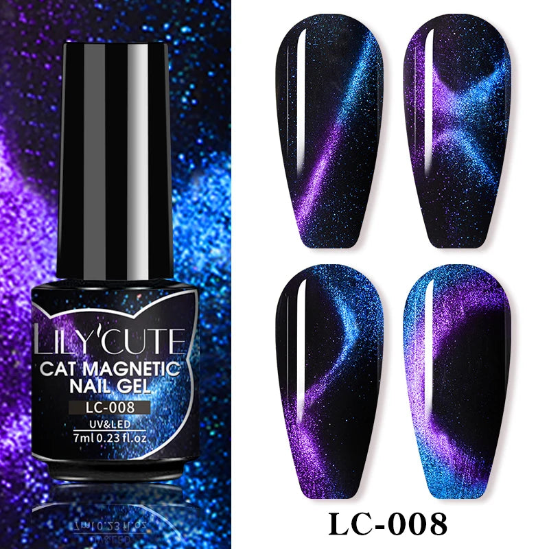 LILYCUTE 7ml Laser Cat Magnetic Gel Nail Polish – Blue Purple Gel Varnish for UV/LED Nail Art