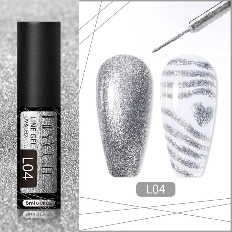 LILYCUTE 5ml Super Bright Metallic Painting Liner Gel – Silver & Holographic UV Gel & More Colours