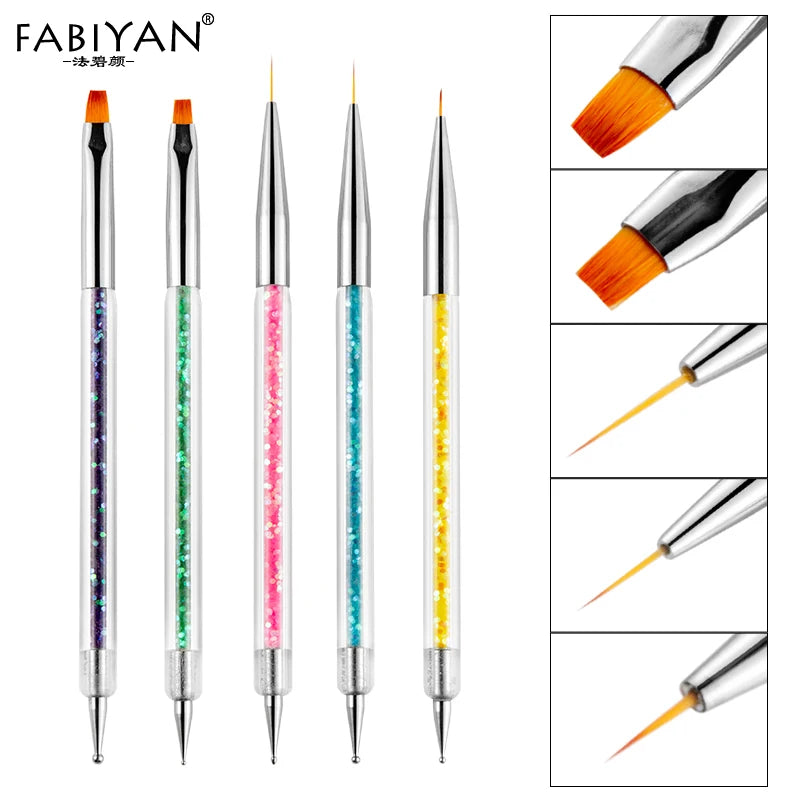 Nail Art Dotting Pen 2 Side UV Gel Acrylic Drawing Painting Liner Flower Brush Rhinestone Crystal