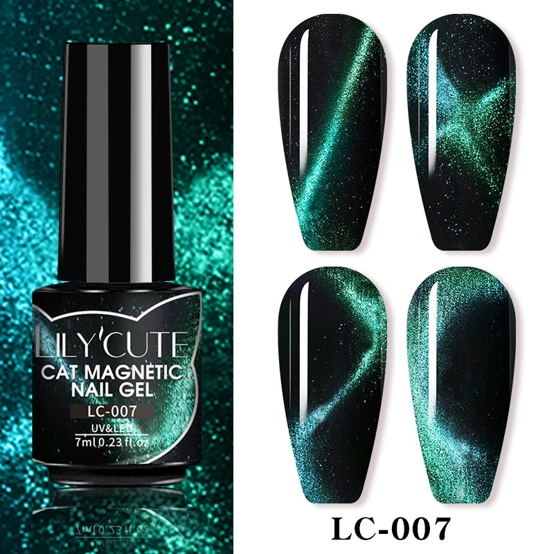 LILYCUTE 7ml Laser Cat Magnetic Gel Nail Polish – Blue Purple Gel Varnish for UV/LED Nail Art