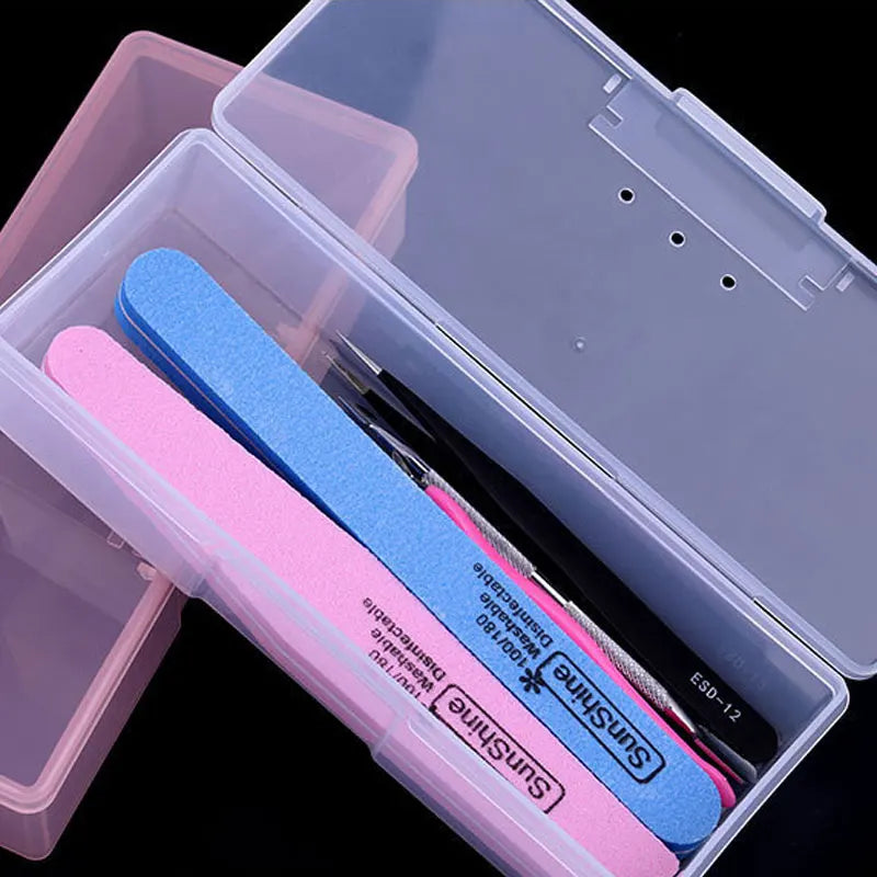 Nail Art Storage Box – Translucent Plastic Organiser for Files, Buffers & Brushes