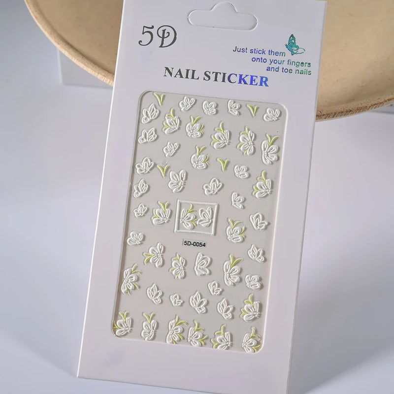 PC 3D Macaron Flower/Fruit Nail Charms Sticker - Embossed Designs Slider Decals