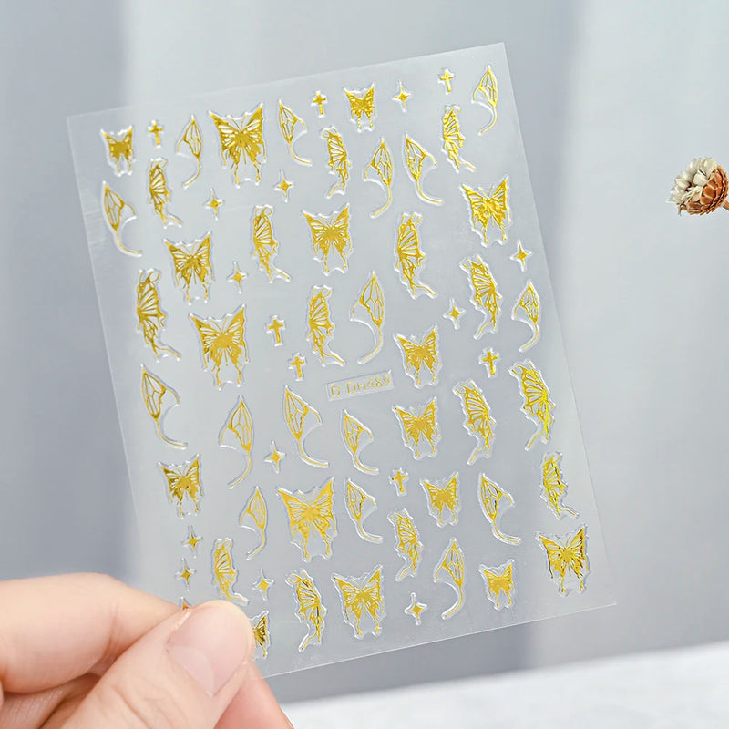 3D Gold Sun/Moon/Star Bronzing Nail Art Stickers – Gold & Silver Self-Adhesive Decals