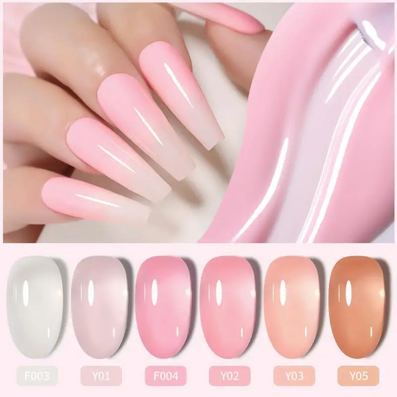 LILYCUTE 6PCS Translucent Jelly Gel Nail Polish Set – Nude Pink Semi-Permanent Soak-Off UV Gel