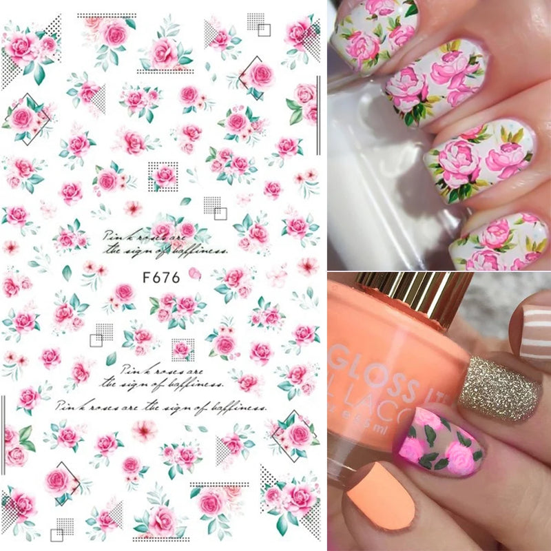 3D Fashion Poster Portrait Flower Nail Art Stickers – DIY Nail Decals