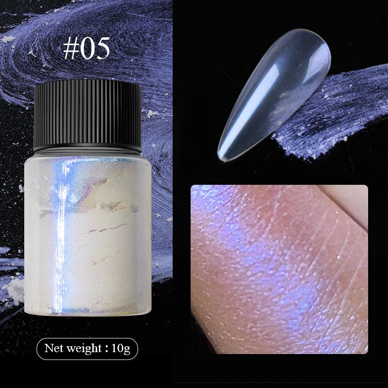 Pearl Aurora Nail Powder – Purple, Pink, Blue Chrome Glitter Pigment for UV Gel Polish Manicure