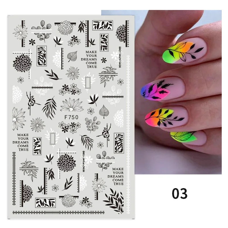 3D Fashion Poster Portrait Flower Nail Art Stickers – DIY Nail Decals