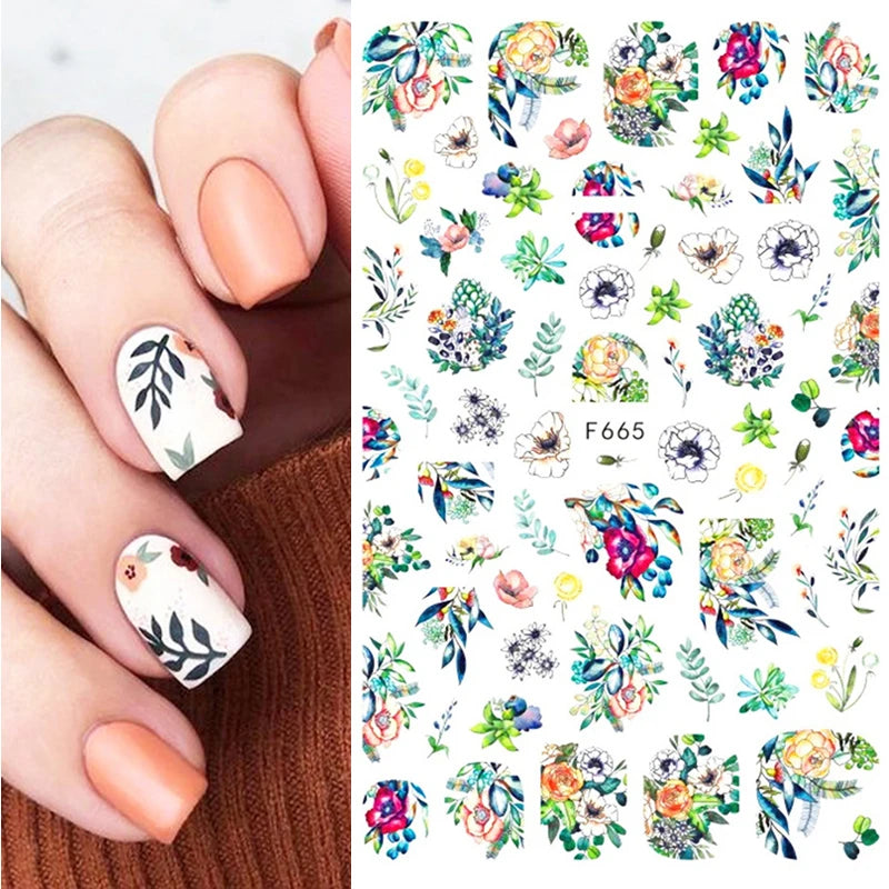 3D Fashion Poster Portrait Flower Nail Art Stickers – DIY Nail Decals