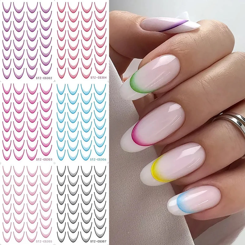 3D Gradient French Line Nail Stickers – Elegant DIY Nail Art Decals for French Tips & More