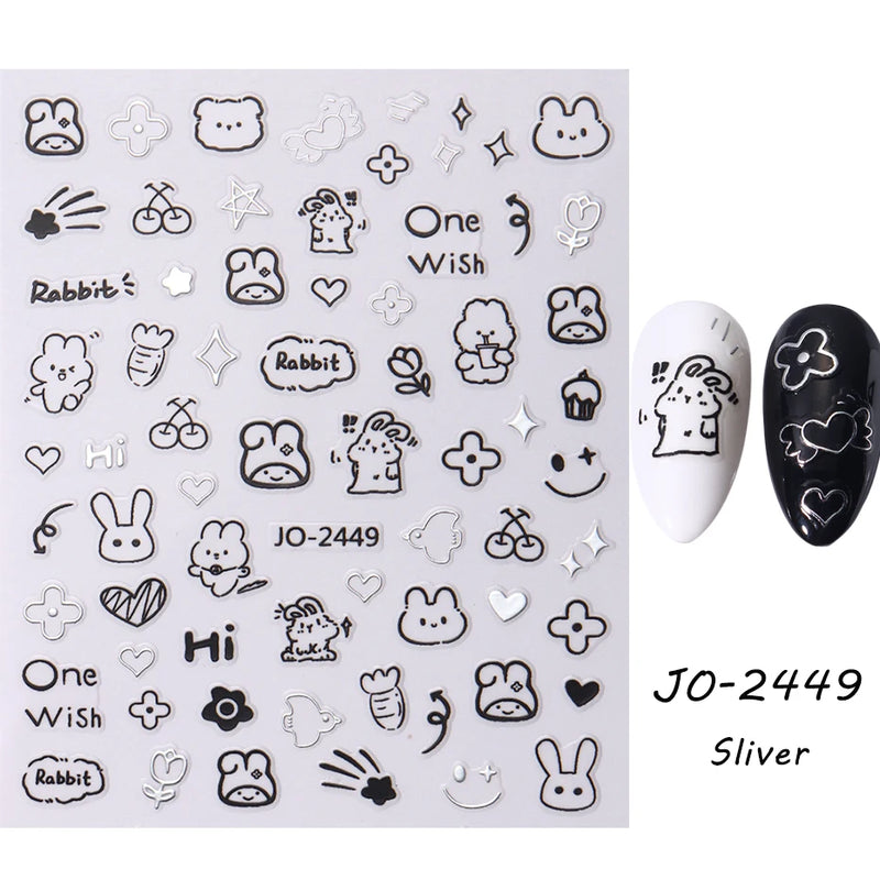 Cute 3D Cartoon Animal Nail Stickers – Dog, Cat & Bunny & More Self-Adhesive Manicure Decals