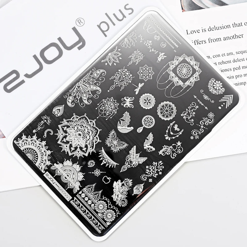 14.5x9.5cm French Snowflakes Nail Stamping Plate – Stainless Steel Nail Art Design Template Tool