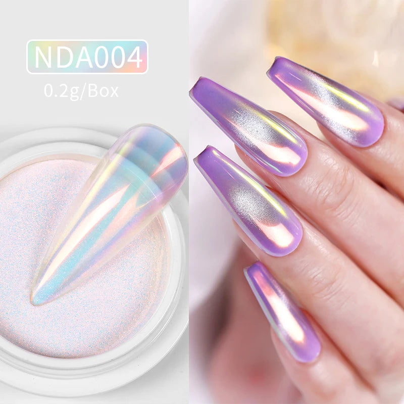 NICOLE DIARY Bright White Pearl Nail Powder – Moonlight Mirror Aurora Effect