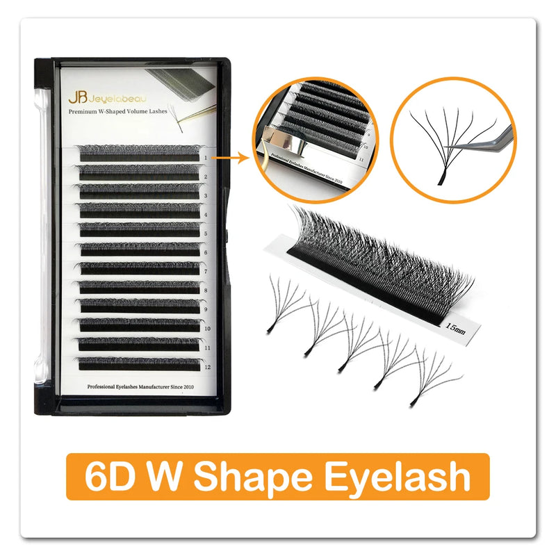 JB Jeyelabeau 3D-6D W Shape Premade Volume Fans – Soft, Natural Curl Eyelash Extensions