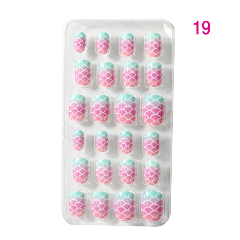 24Pcs Kids Press-On Nails – Cartoon Candy Design, Full Cover Fake Nails for Girls