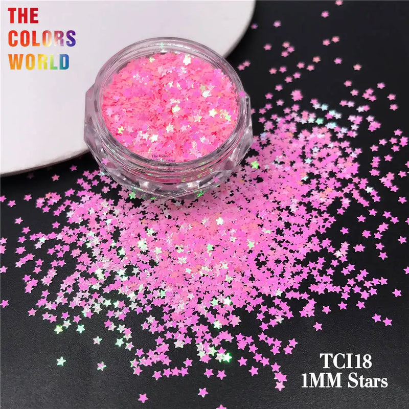 1MM Small Size Star Shape Glitter 3D Glitter Flakes Paillettes Kit For Nails Art Decorations Charms